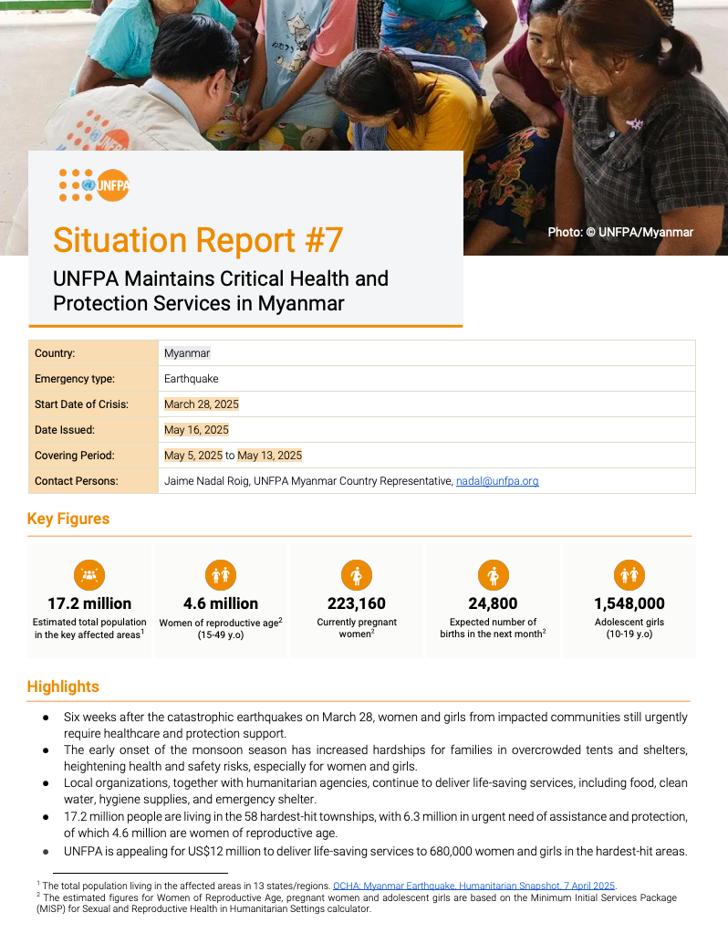 UNFPA Myanmar Situation Report #7