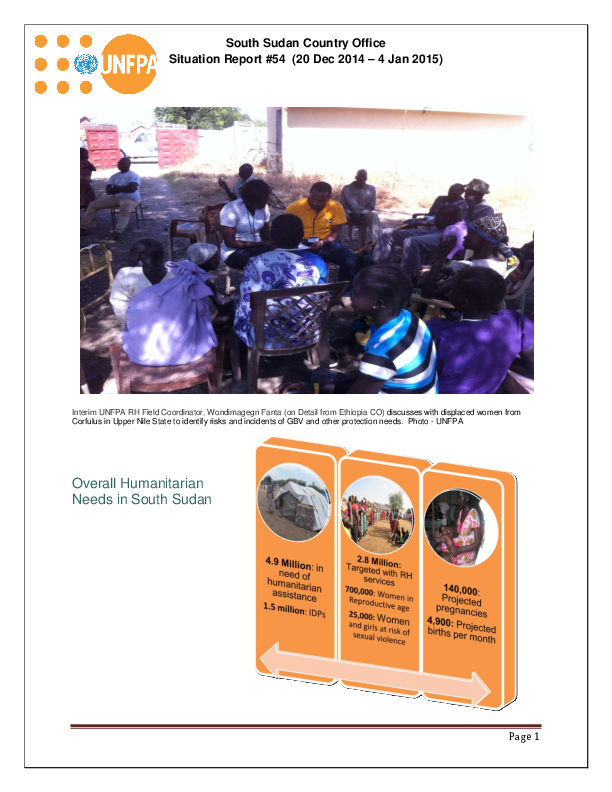 South Sudan Country Office Situation Report #54 – 20 December 2014 - 4 January 2015 