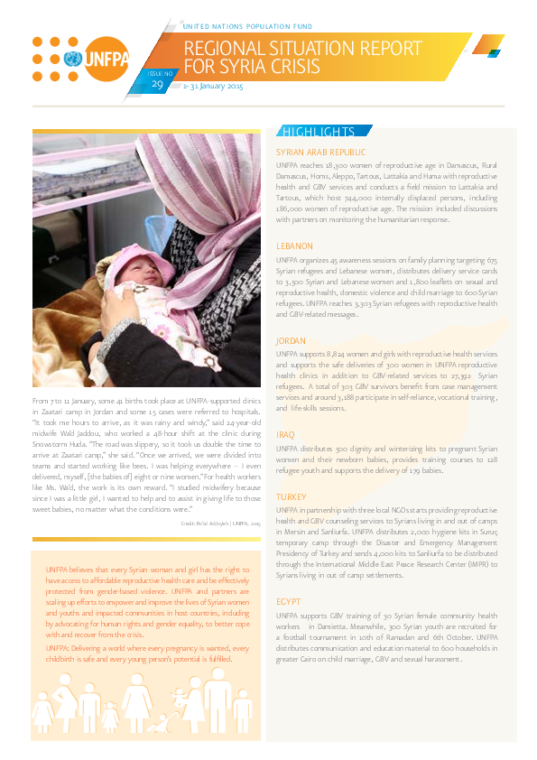 Regional Situation Report for Syria Crisis #29 - January 2015