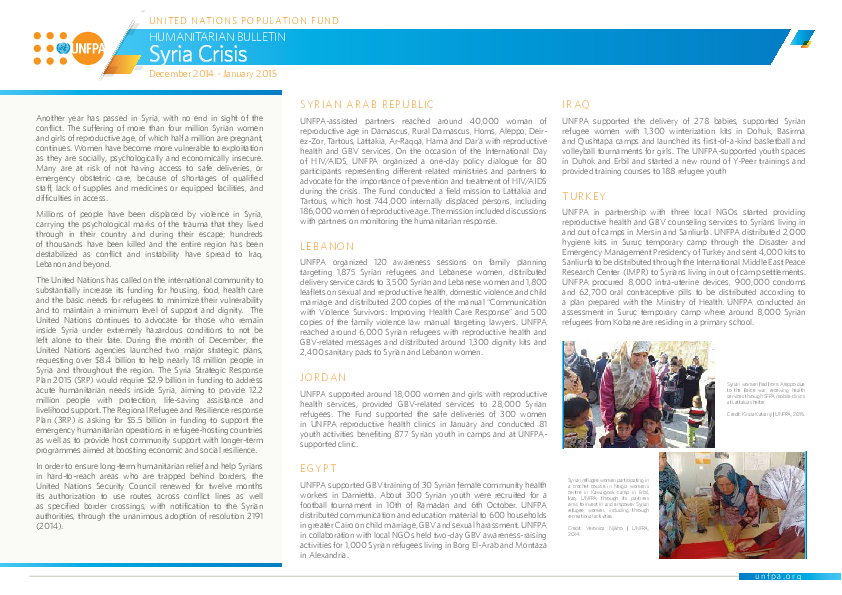 Humanitarian Bulletin Syria Crisis December 2014 - January 2015